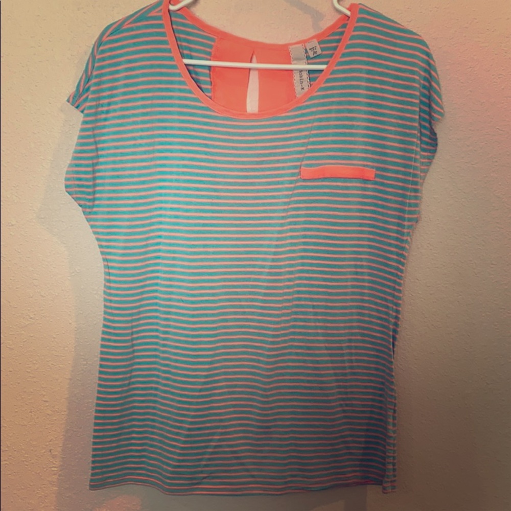 Coral/Light Blue Striped T-Shirt